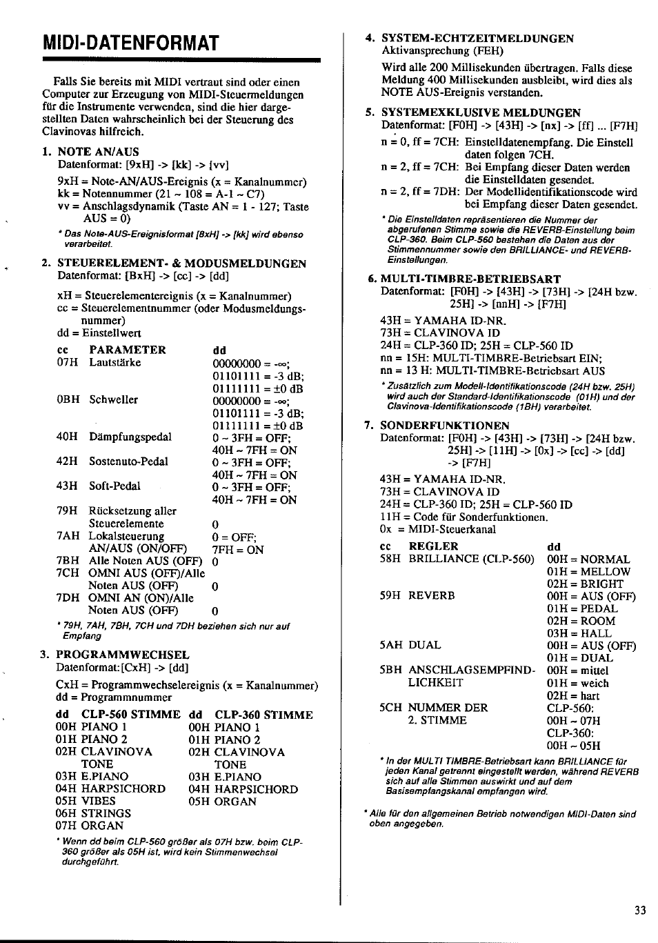 Midi-datenformat | Yamaha Clavinova CLP-360 User Manual | Page 23 / 28