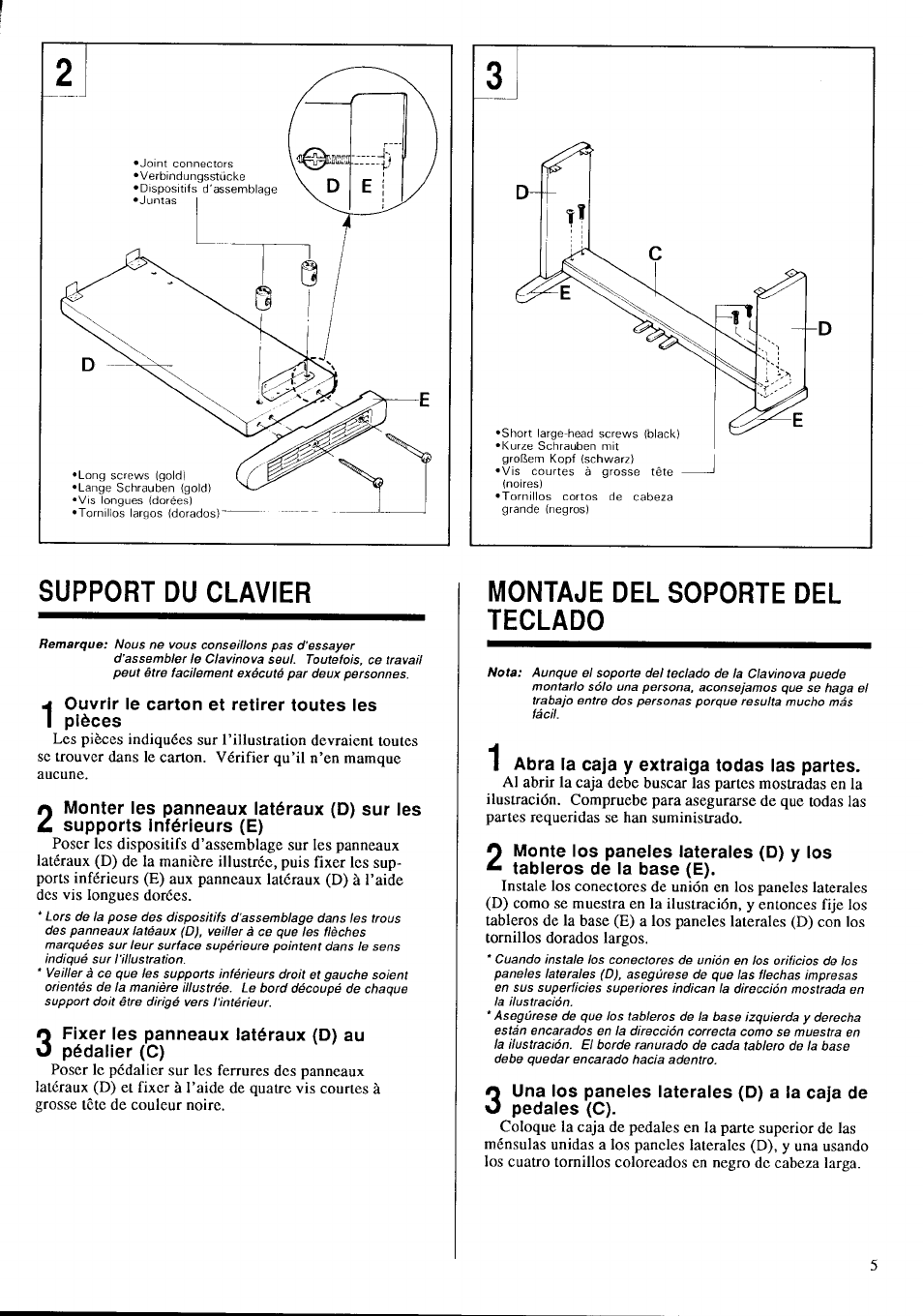 Support du clavier, Montaje del soporte del teclado, Abra la caja y extraiga todas las partes | Yamaha Clavinova CLP-360 User Manual | Page 7 / 28