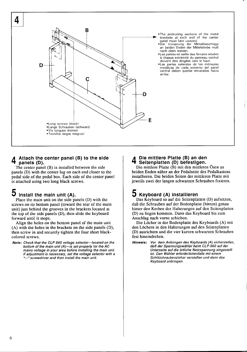 9 install the main unit (a), 3 keyboard (a) installieren | Yamaha Clavinova CLP-360 User Manual | Page 8 / 28