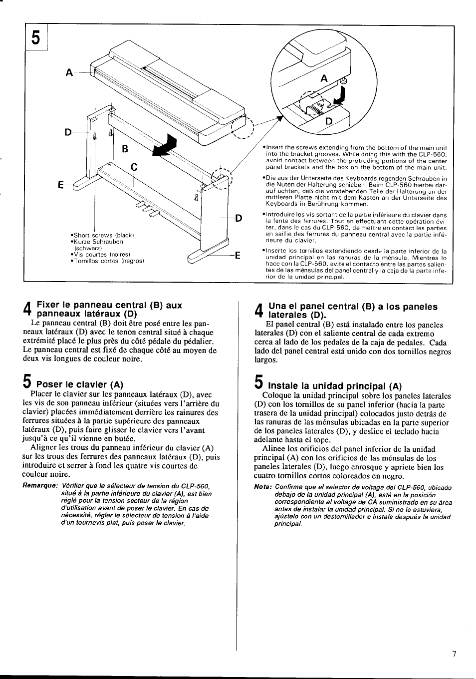 O poser le clavier (a), Ü instale la unidad principal (a) | Yamaha Clavinova CLP-360 User Manual | Page 9 / 28