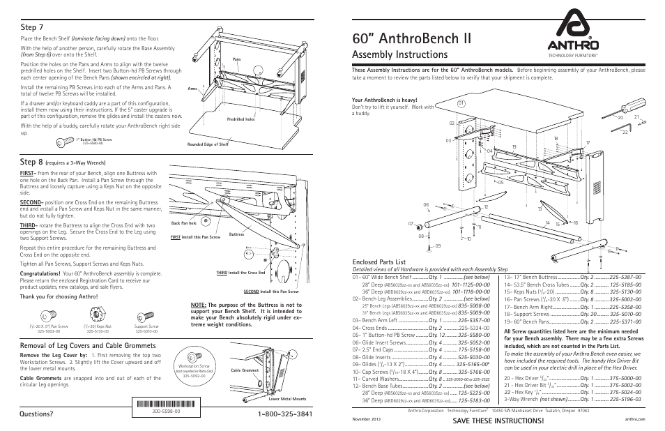 Anthro AnthroBench II 60 Assembly Instructions User Manual | 2 pages