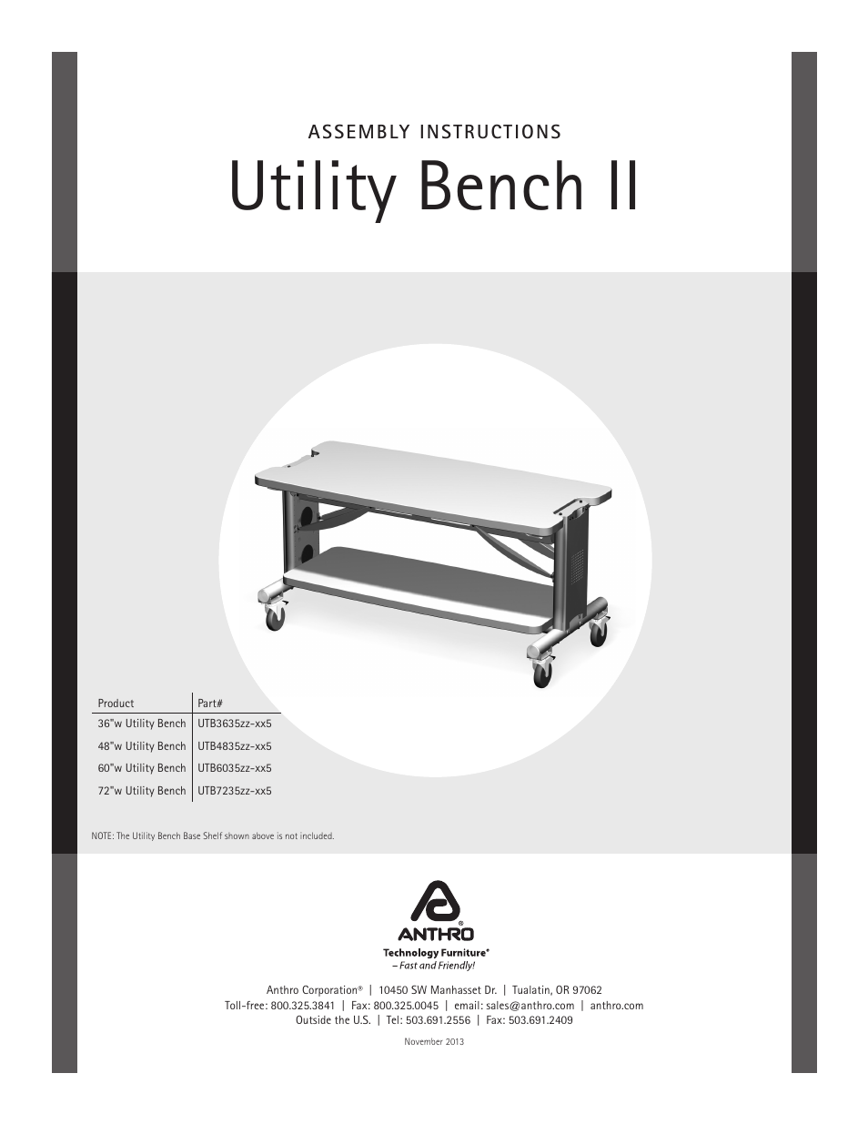 Anthro Utility Bench II Assembly Instructions User Manual | 7 pages