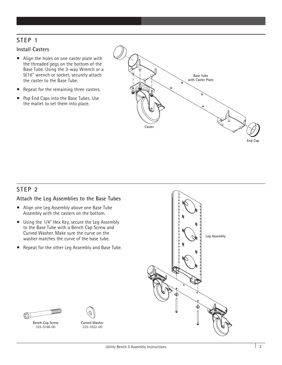 Step 1, Step 2 | Anthro Utility Bench II Assembly Instructions User Manual | Page 3 / 7