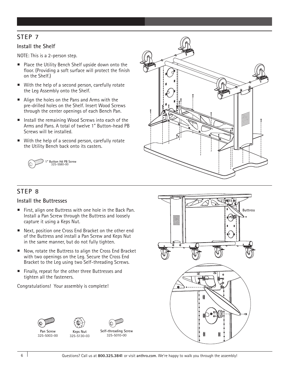 Step 7, Step 8 | Anthro Utility Bench II Assembly Instructions User Manual | Page 6 / 7