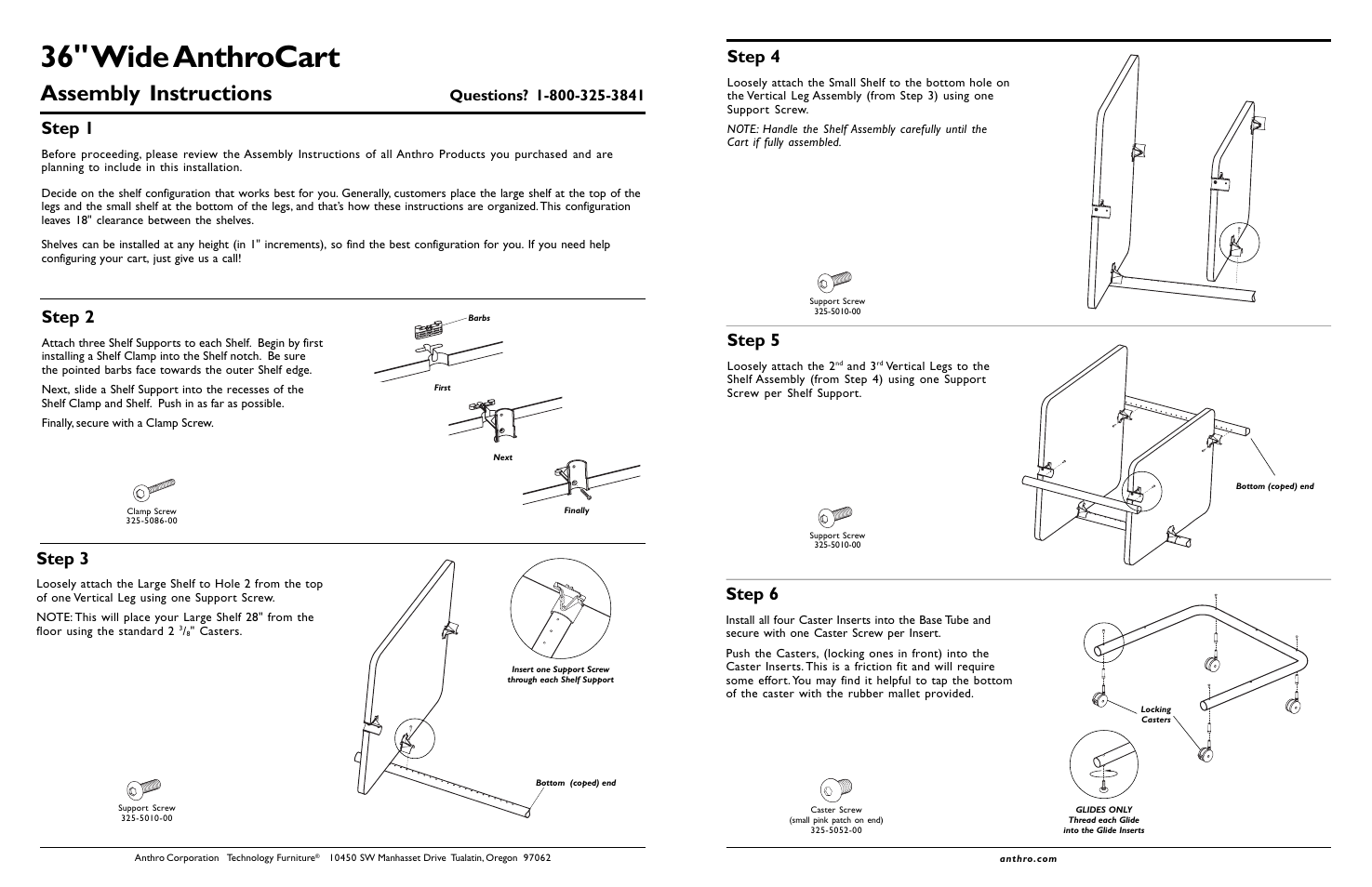 36" wide anthrocart, Assembly instructions, Step 1 | Step 2, Step 3, Step 4, Step 5, Step 6 | Anthro Small AnthroCarts 36W Assembly Instructions User Manual | Page 2 / 2