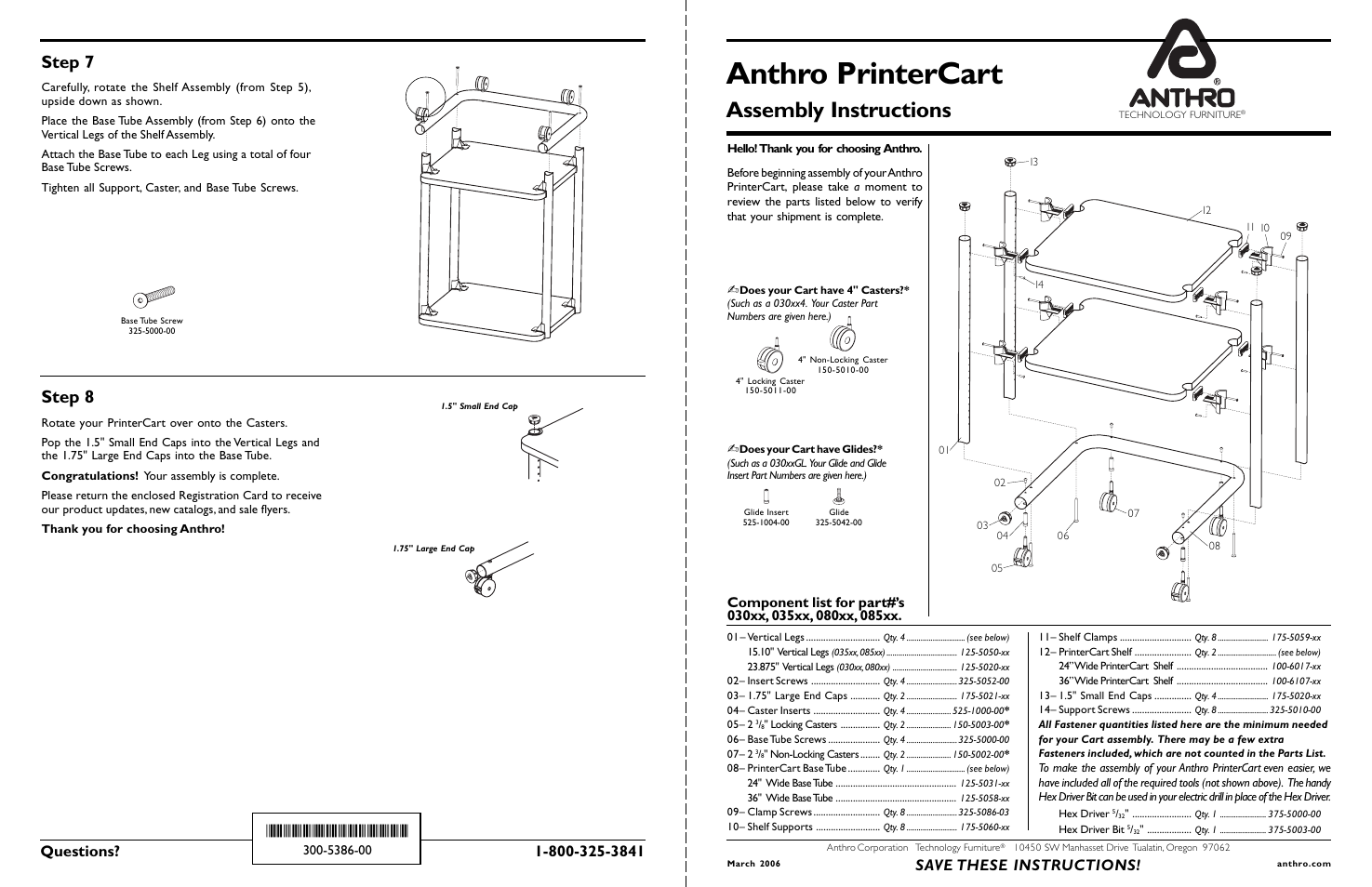 Anthro PrinterCart 20H & 28H Assembly Instructions User Manual | 2 pages