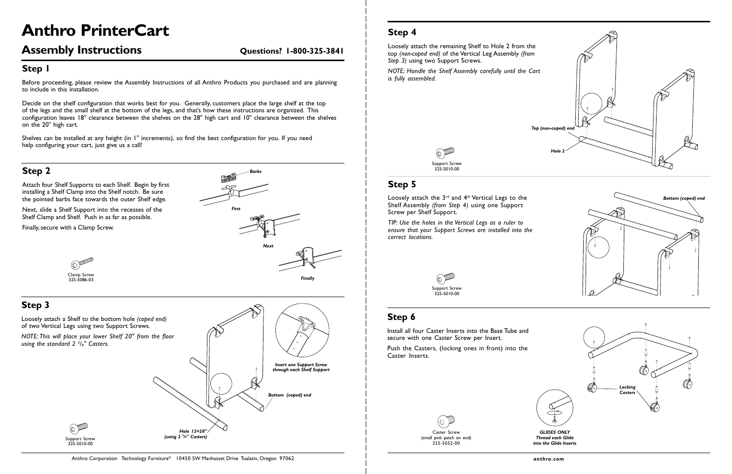 Anthro printercart, Assembly instructions, Step 1 | Step 2, Step 3, Step 4, Step 5, Step 6 | Anthro PrinterCart 20H & 28H Assembly Instructions User Manual | Page 2 / 2