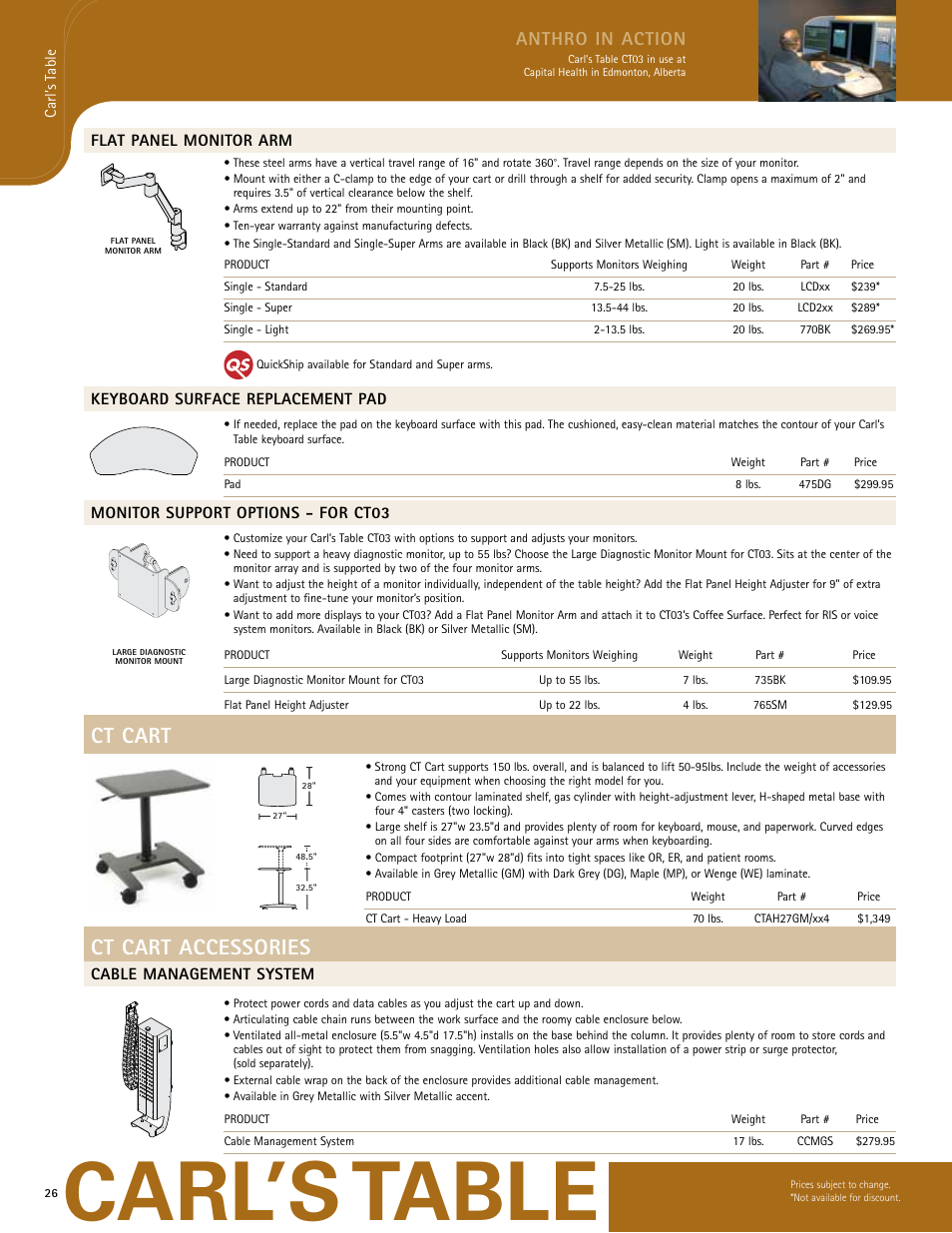 Carl’s table, Ct cart, Ct cart accessories | Anthro in action | Anthro CT Cart Spec Guide User Manual | Page 5 / 6