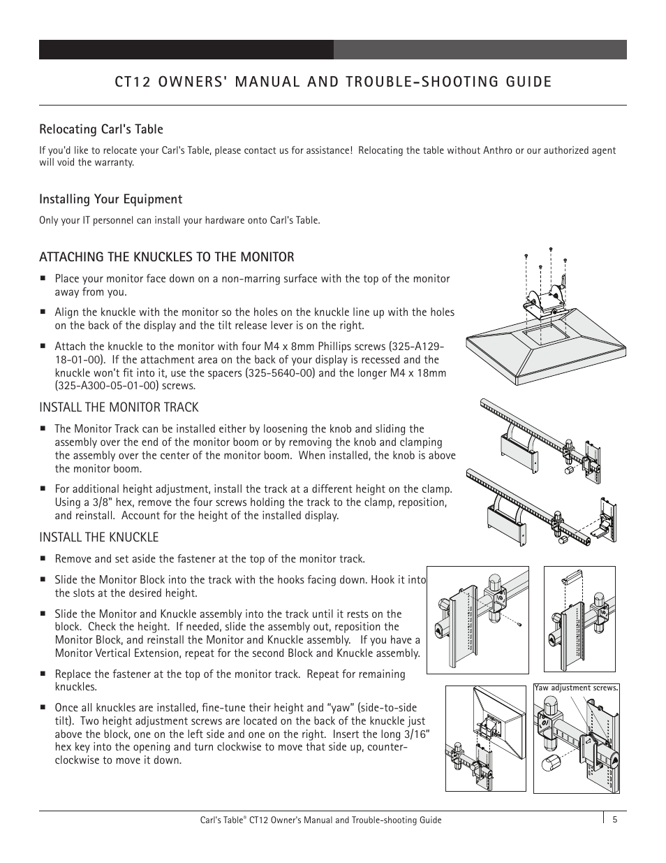 Ct12 owners' manual and trouble-shooting guide | Anthro Carl's Table CT12 Owners Manual User Manual | Page 5 / 8