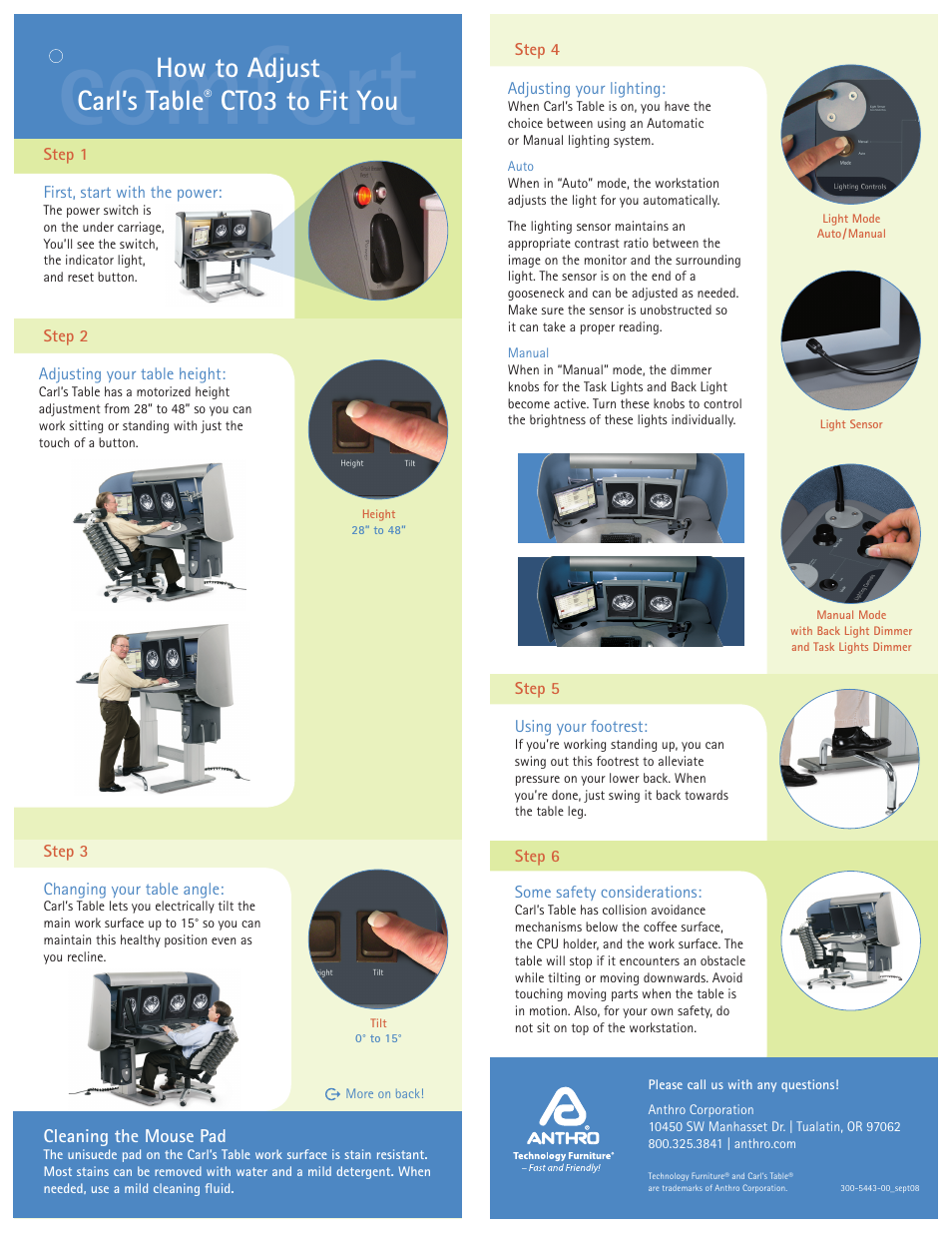 Comfort, How to adjust carl’s table, Ct03 to fit you | Anthro Carl's Table CT03 Basic User Guide User Manual | Page 2 / 2