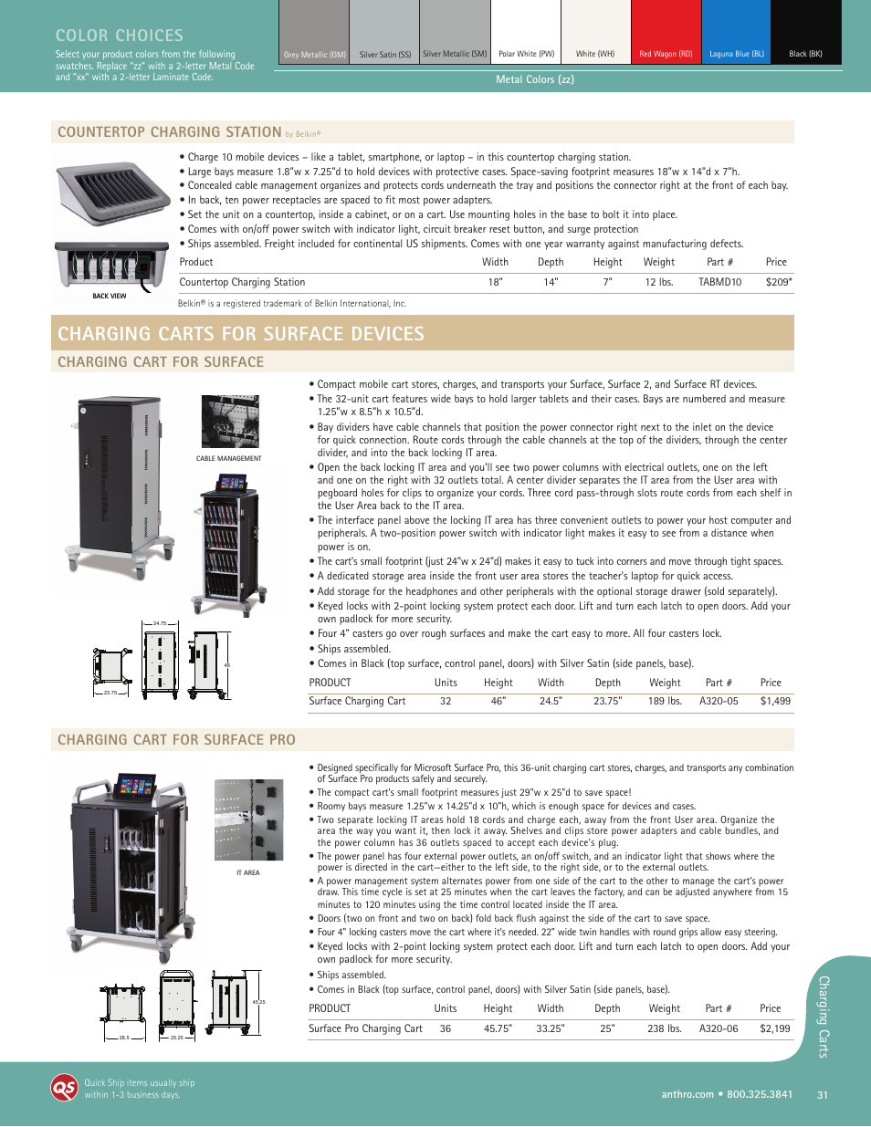 Charging carts for surface devices, Color choices, Countertop charging station | Charging cart for surface, Charging cart for surface pro, Charging carts | Anthro YES Cart Spec Guide User Manual | Page 4 / 8
