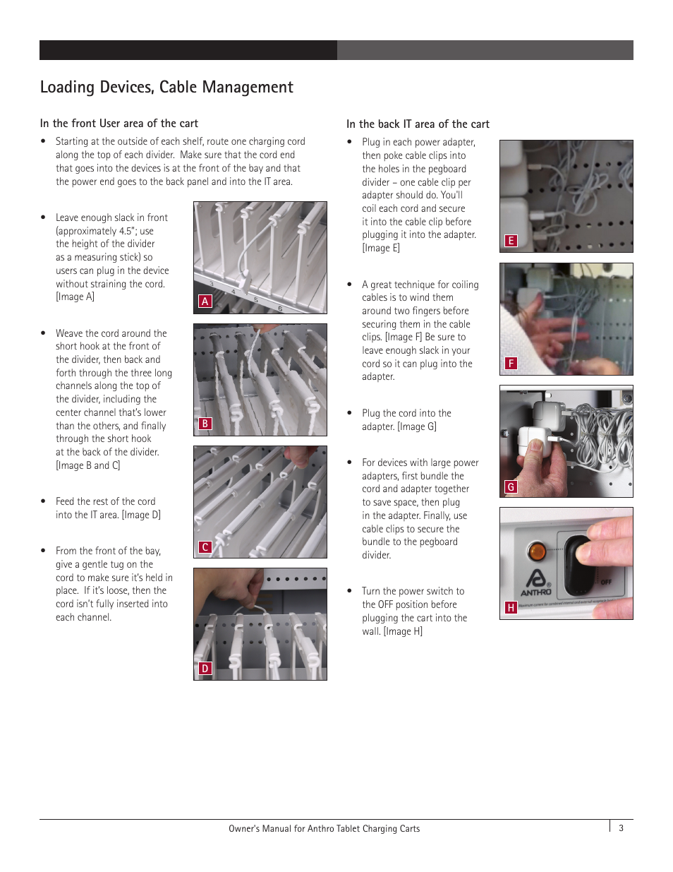 Loading devices, cable management | Anthro Tablet Charging Carts Owners Manual User Manual | Page 3 / 4