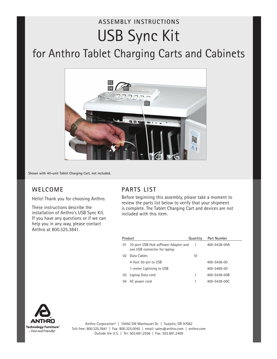 Anthro Tablet Charging Cabinets USB Sync Kit Assembly Instructions User Manual | 2 pages