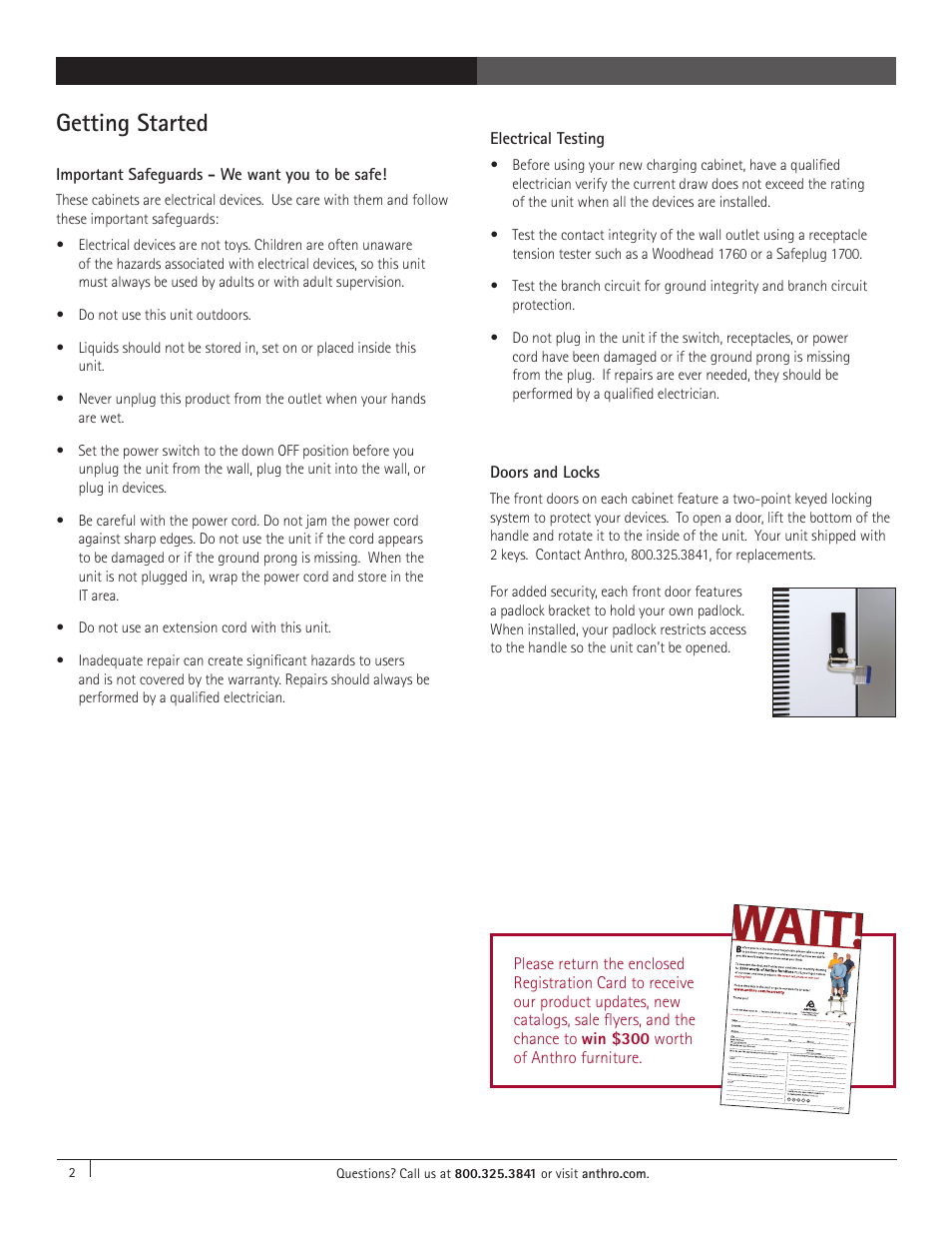 Getting started | Anthro Tablet Charging Cabinets Owners Manual User Manual | Page 2 / 8