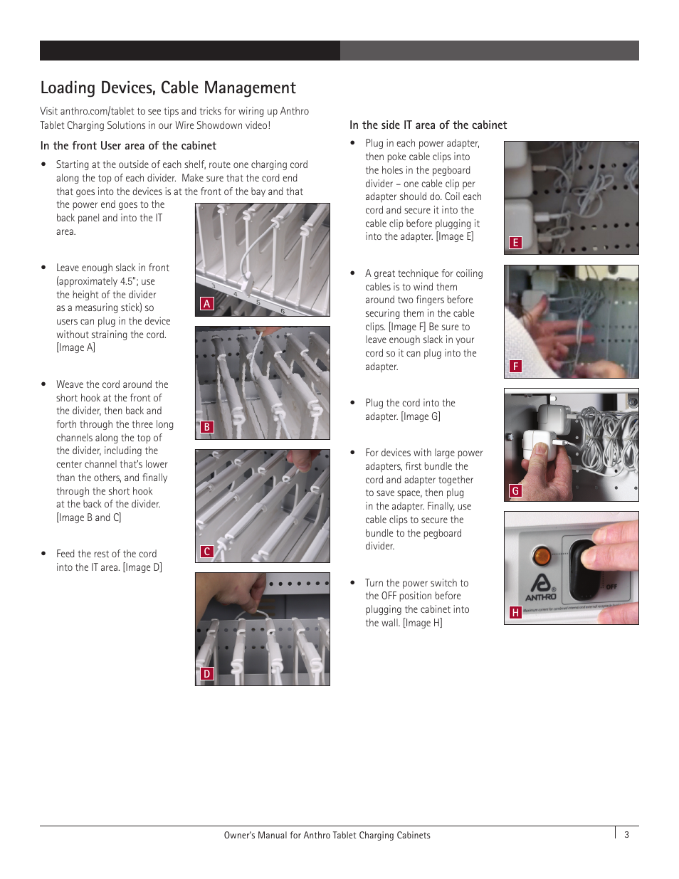 Loading devices, cable management | Anthro Tablet Charging Cabinets Owners Manual User Manual | Page 3 / 8
