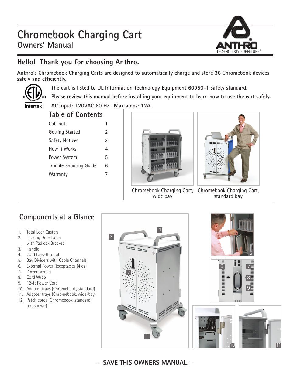 Anthro Chromebook Charging Cart Owners Manual User Manual | 8 pages