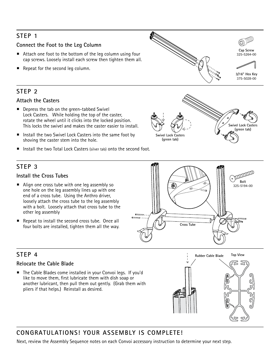 Step 1, Step 2, Step 3 | Step 4 | Anthro Convoi Base Unit Assembly Instructions User Manual | Page 3 / 4