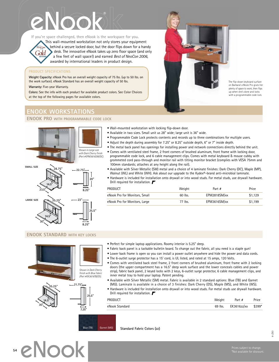 Anthro eNook Standard Spec Guide User Manual | 2 pages