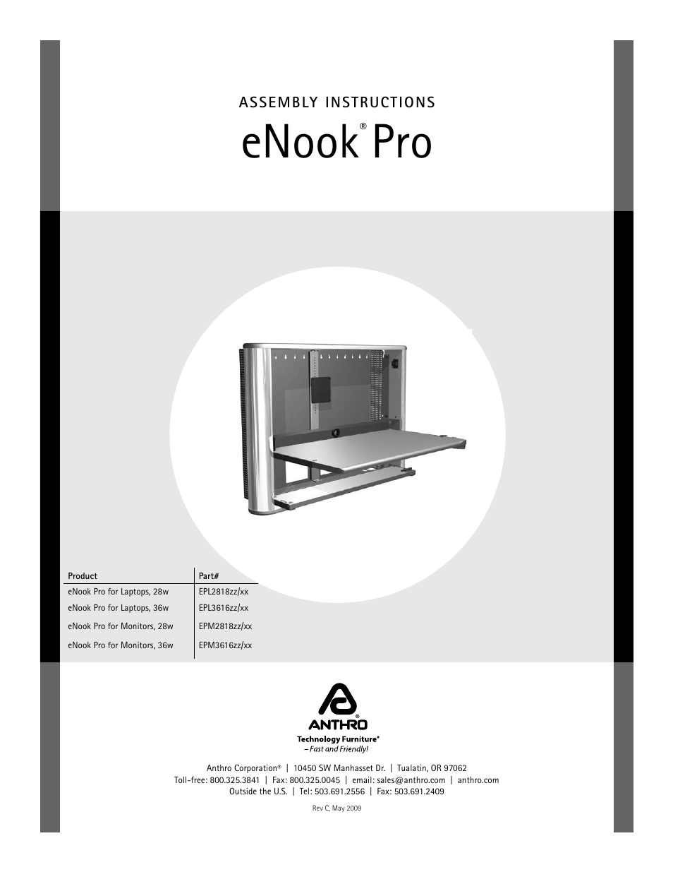 Anthro eNook Pro for Flat Screen Assembly Instructions User Manual | 8 pages