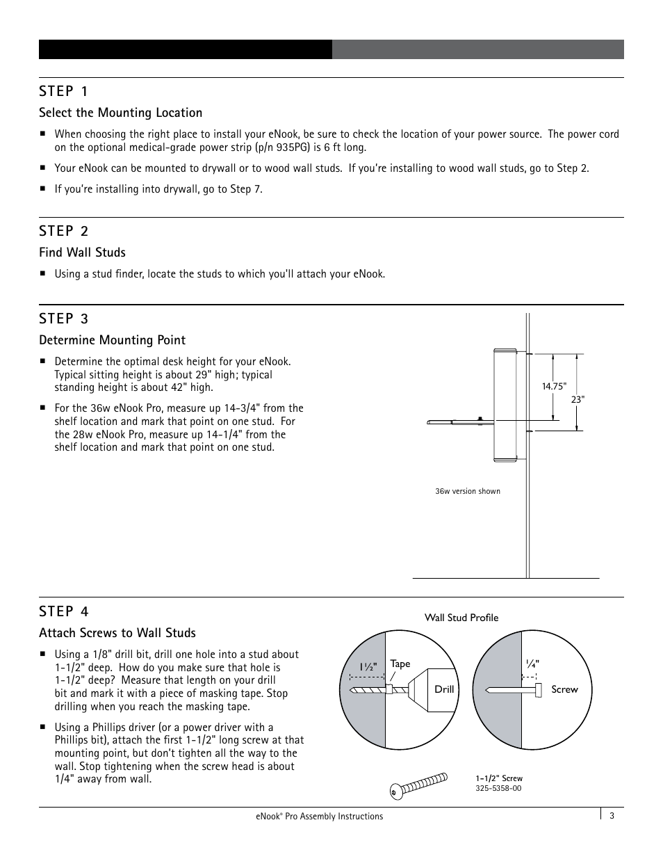 Step 1, Step 2, Step 4 | Step 3 | Anthro eNook Pro for Flat Screen Assembly Instructions User Manual | Page 3 / 8