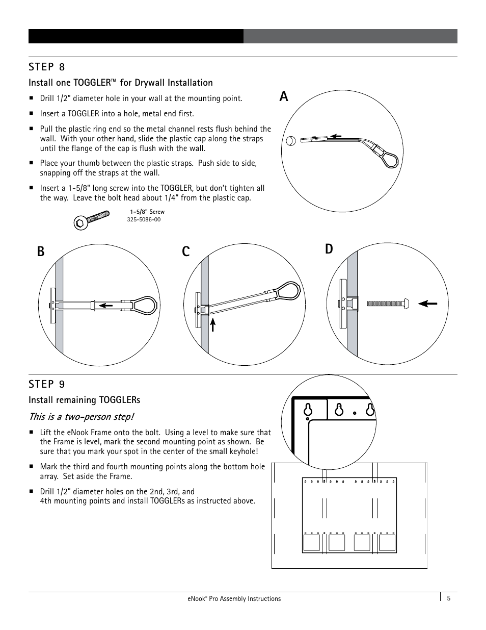 Ab c d, Step 8, Step 9 | Anthro eNook Pro for Flat Screen Assembly Instructions User Manual | Page 5 / 8
