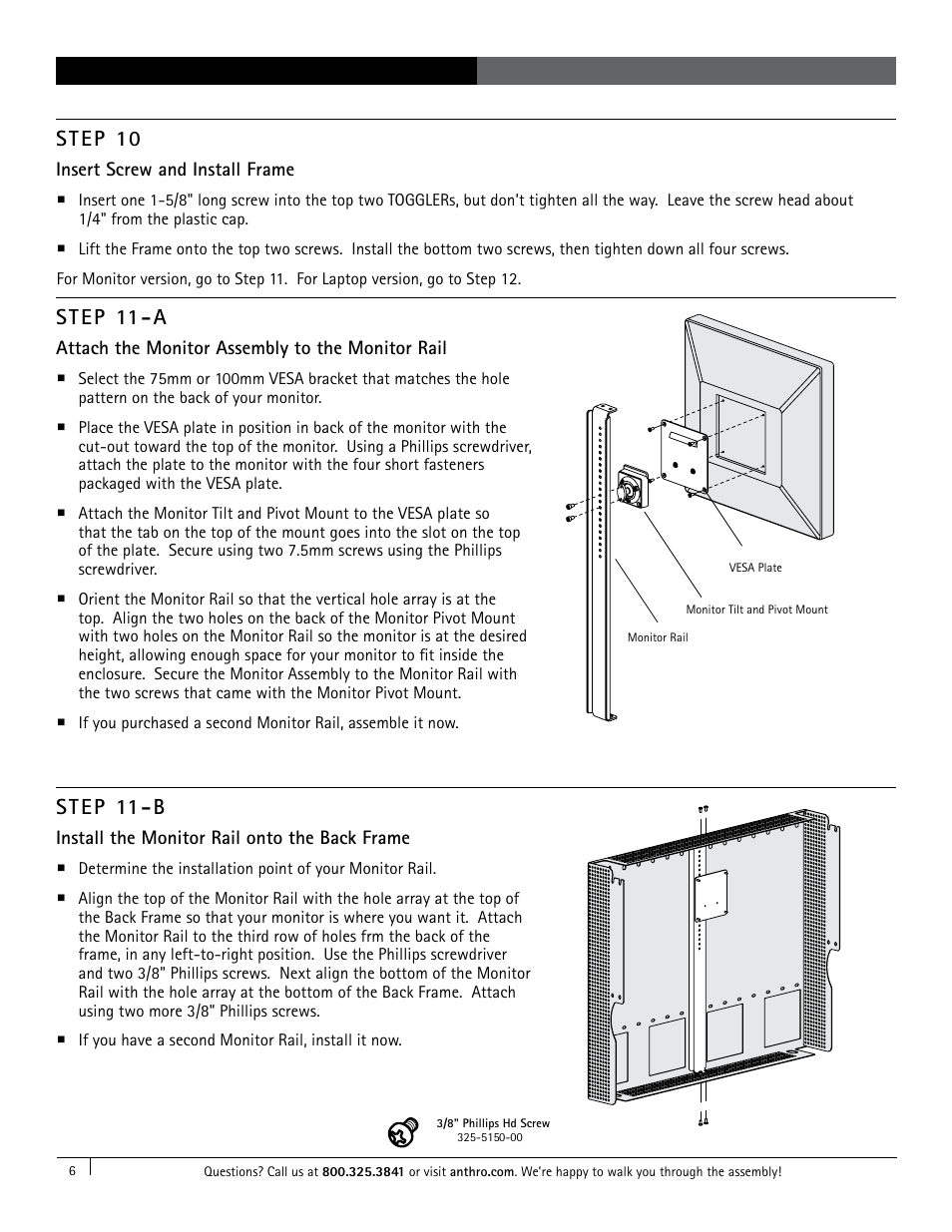 Step 10, Step 11-b, Step 11-a | Anthro eNook Pro for Flat Screen Assembly Instructions User Manual | Page 6 / 8