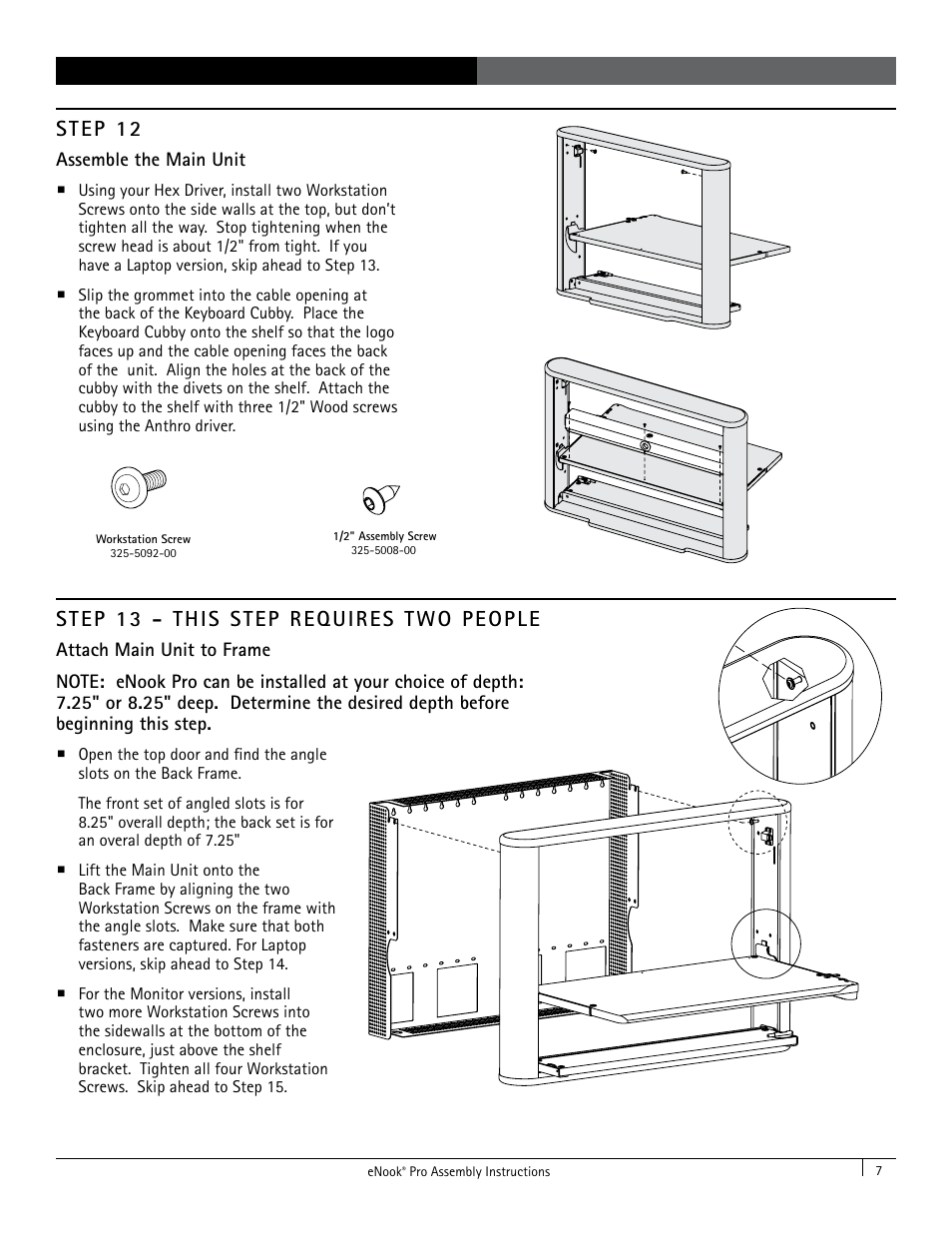 Step 12, Step 13 - this step requires two people | Anthro eNook Pro for Flat Screen Assembly Instructions User Manual | Page 7 / 8