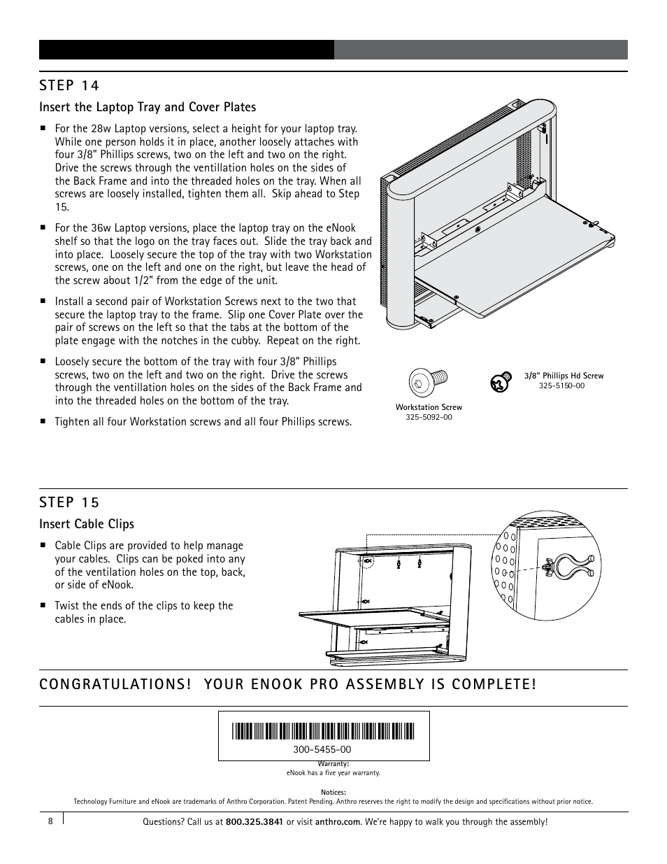 Step 14, Step 15 | Anthro eNook Pro for Flat Screen Assembly Instructions User Manual | Page 8 / 8