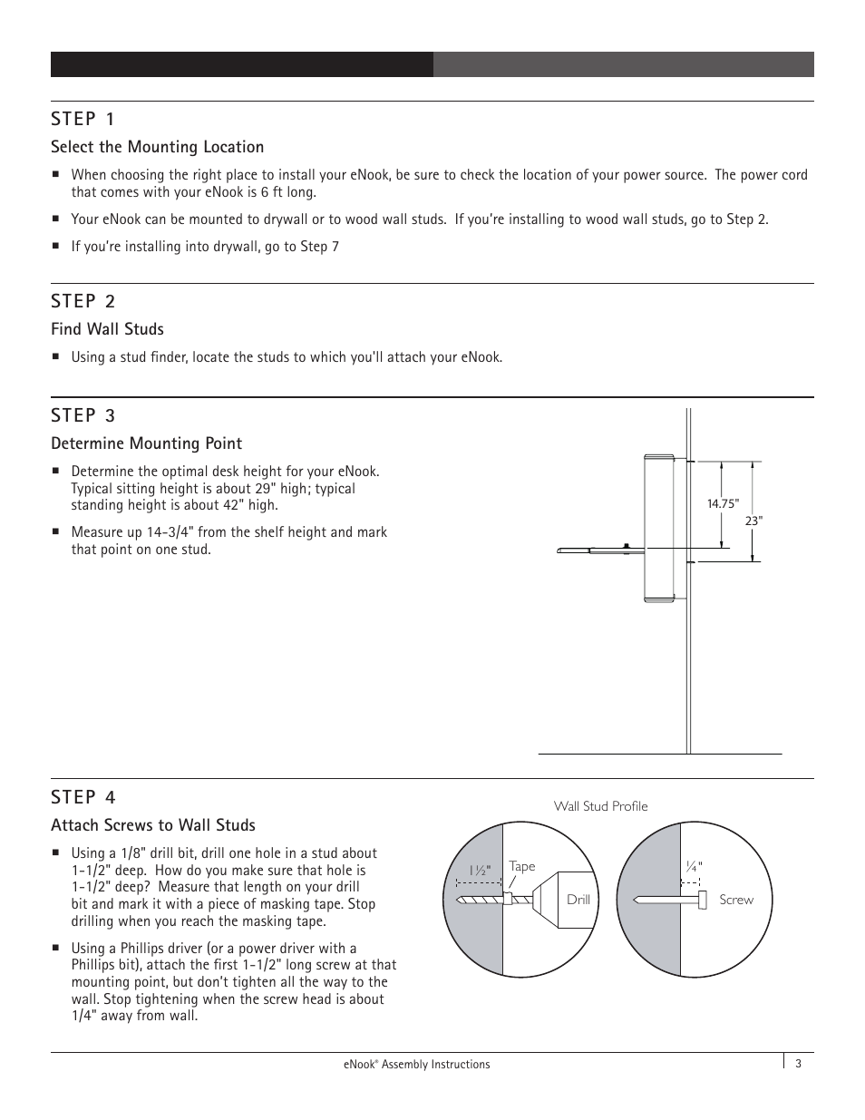 Step 1, Step 2, Step 4 | Step 3 | Anthro eNook Standard II Assembly Instructions User Manual | Page 3 / 9
