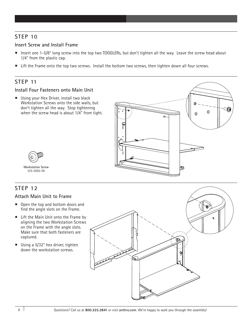 Step 11, Step 12, Step 10 | Anthro eNook Standard II Assembly Instructions User Manual | Page 6 / 9