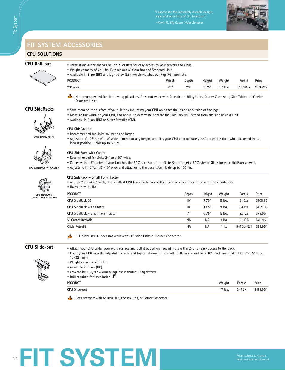 Fit system, Fit system accessories | Anthro Fit Adjusta Unit Spec Guide User Manual | Page 3 / 11