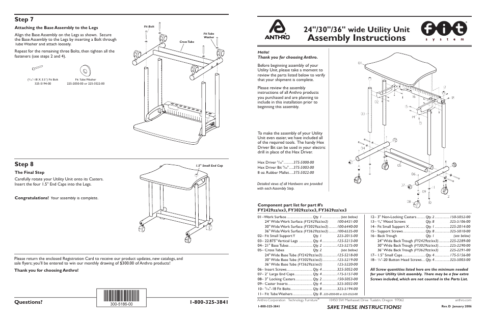 Anthro Fit Utility Unit Assembly Instructions User Manual | 2 pages
