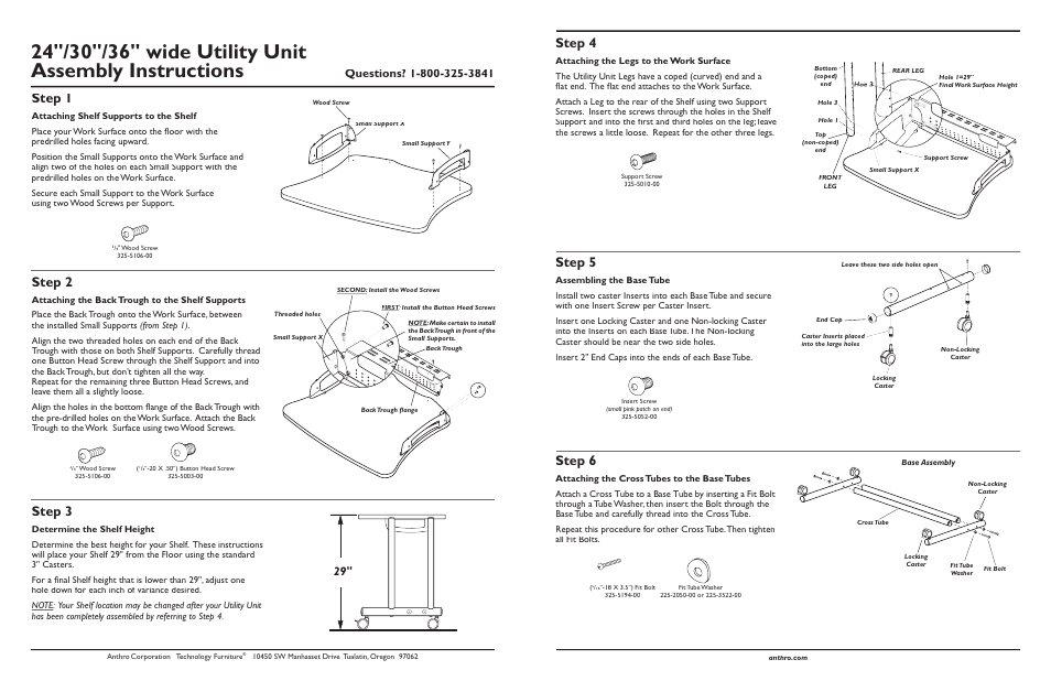 Step 1, Step 3, Step 4 | Step 5, Step 2, Step 6 | Anthro Fit Utility Unit Assembly Instructions User Manual | Page 2 / 2