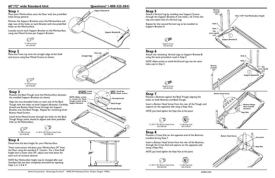Step 1, Step 2, Step 4 | Step 5, Step 3, Step 6, Step 7, Step 8 | Anthro Fit Standard Unit 60/72 Assembly Instructions User Manual | Page 2 / 2