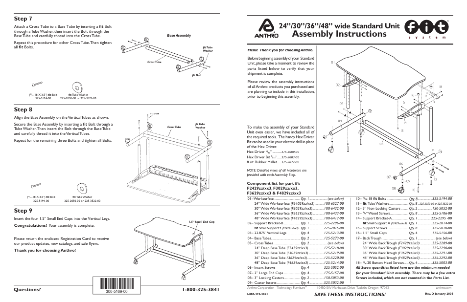 Anthro Fit Standard Unit 24/30/36/48 Assembly Instructions User Manual | 2 pages