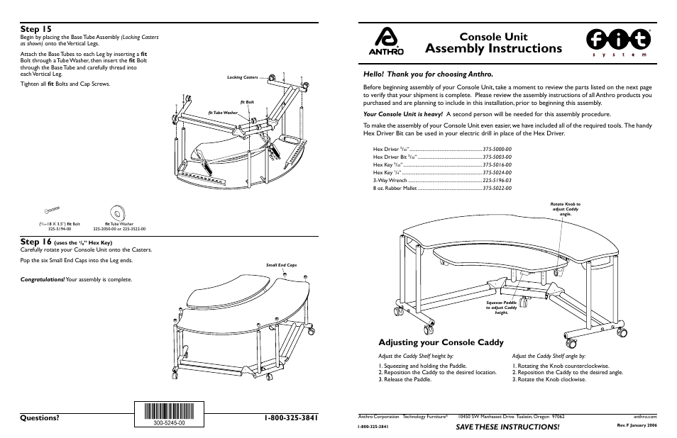 Anthro Fit Console Unit Assembly Instructions User Manual | 4 pages
