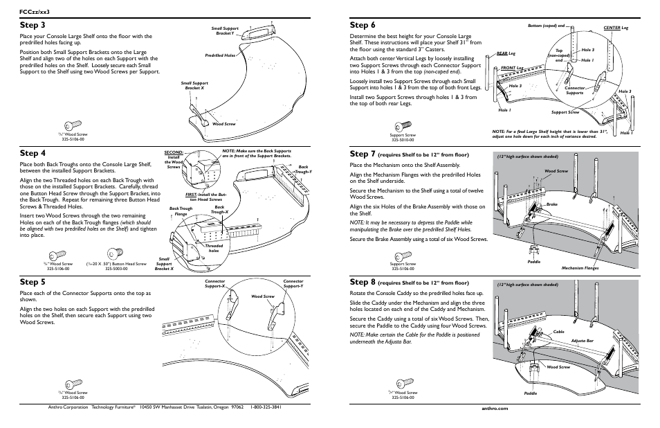 Step 3, Step 5, Step 4 | Step 6, Step 7, Step 8, Fcczz/xx3 | Anthro Fit Console Unit Assembly Instructions User Manual | Page 4 / 4