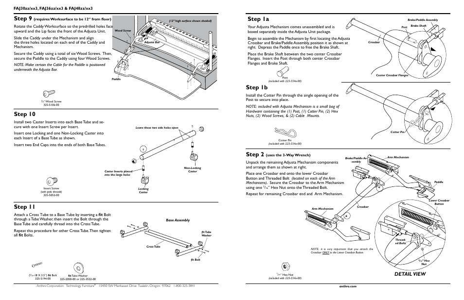 Step 9, Step 2, Step 1a | Step 1b, Step 10, Step 11, Detail view | Anthro Fit Adjusta Unit 30/36/48 Assembly Instructions User Manual | Page 3 / 4