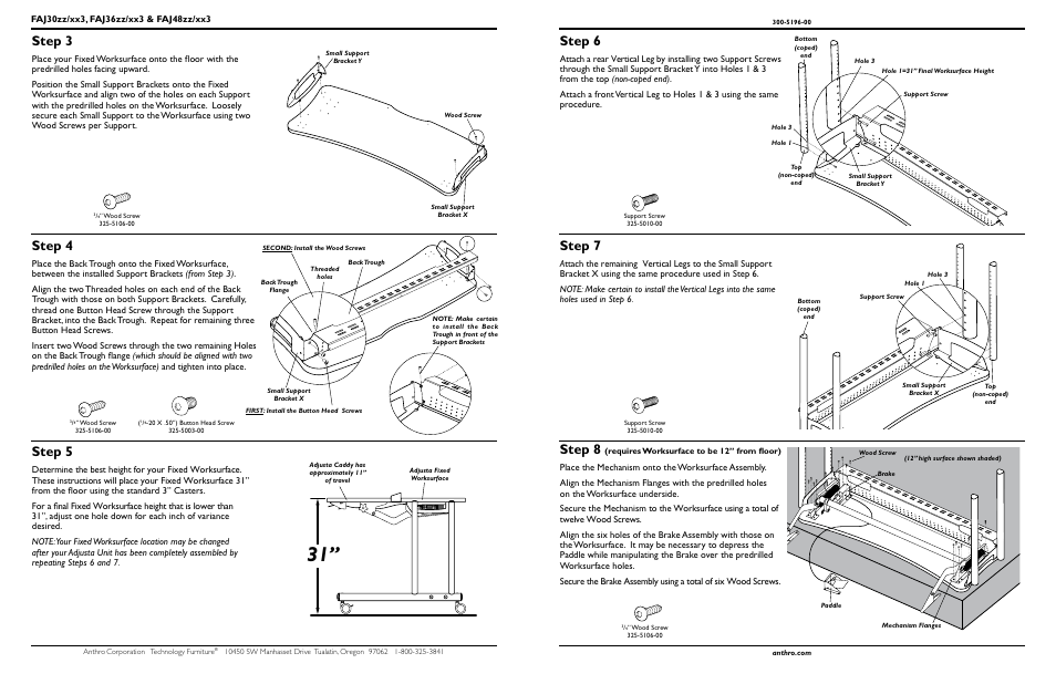 Step 8, Step 3, Step 5 | Step 4, Step 6, Step 7 | Anthro Fit Adjusta Unit 30/36/48 Assembly Instructions User Manual | Page 4 / 4