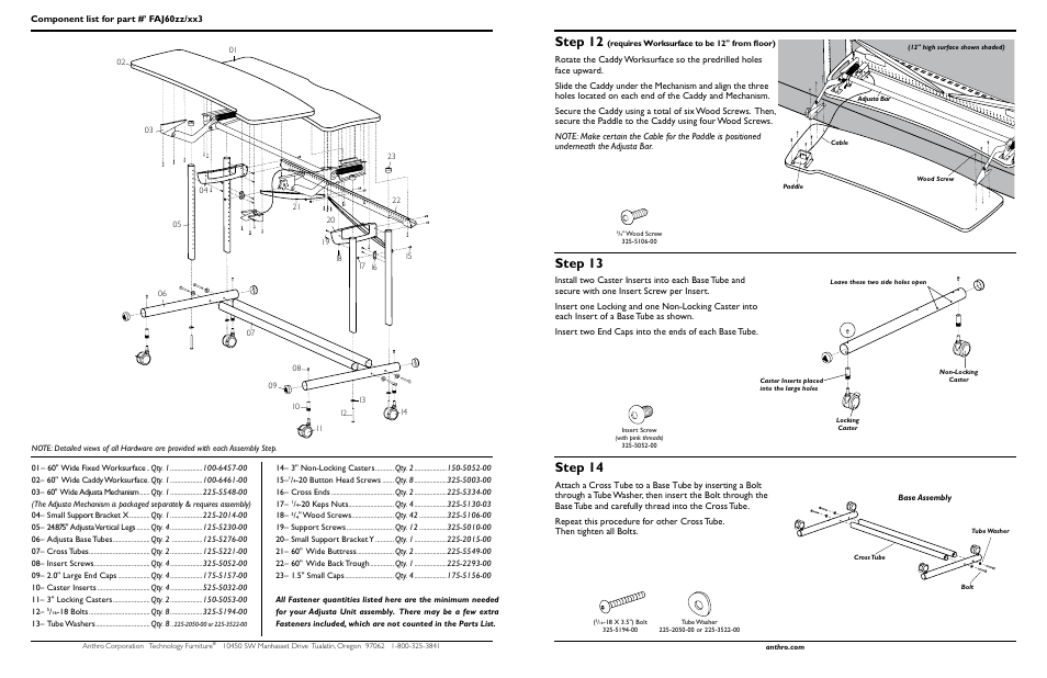 Step 12, Step 13, Step 14 | Anthro Fit Adjusta Unit 60 Assembly Instructions User Manual | Page 2 / 4