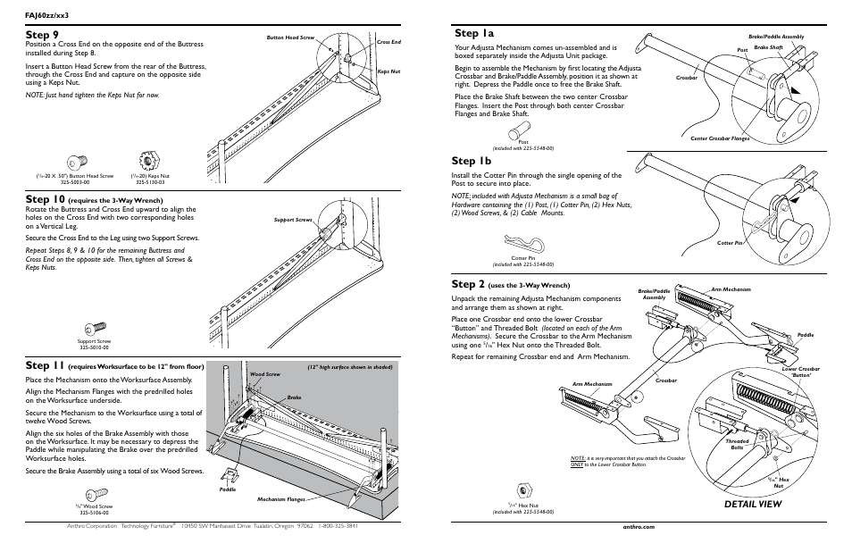 Step 2, Step 1a, Step 1b | Step 9, Step 10, Step 11, Detail view | Anthro Fit Adjusta Unit 60 Assembly Instructions User Manual | Page 3 / 4