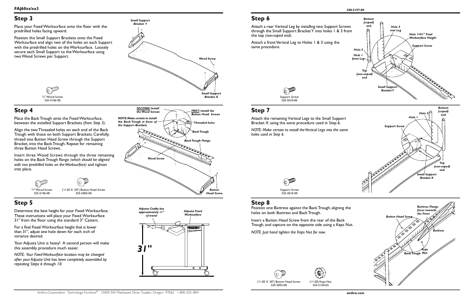 Step 3, Step 5, Step 4 | Step 6, Step 7, Step 8 | Anthro Fit Adjusta Unit 60 Assembly Instructions User Manual | Page 4 / 4