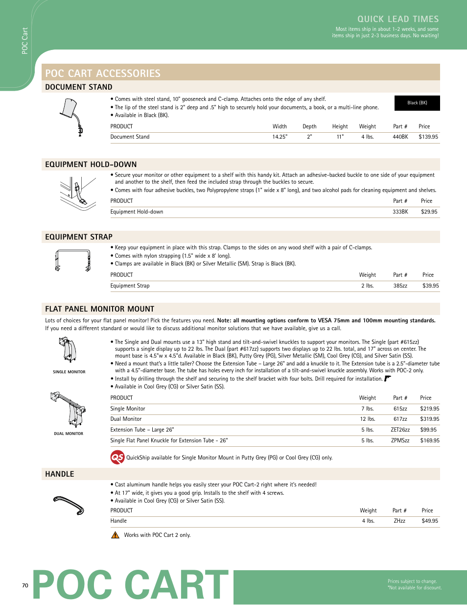 Poc cart, Poc cart accessories, Quick lead times | Anthro POC Cart Spec Guide User Manual | Page 2 / 4