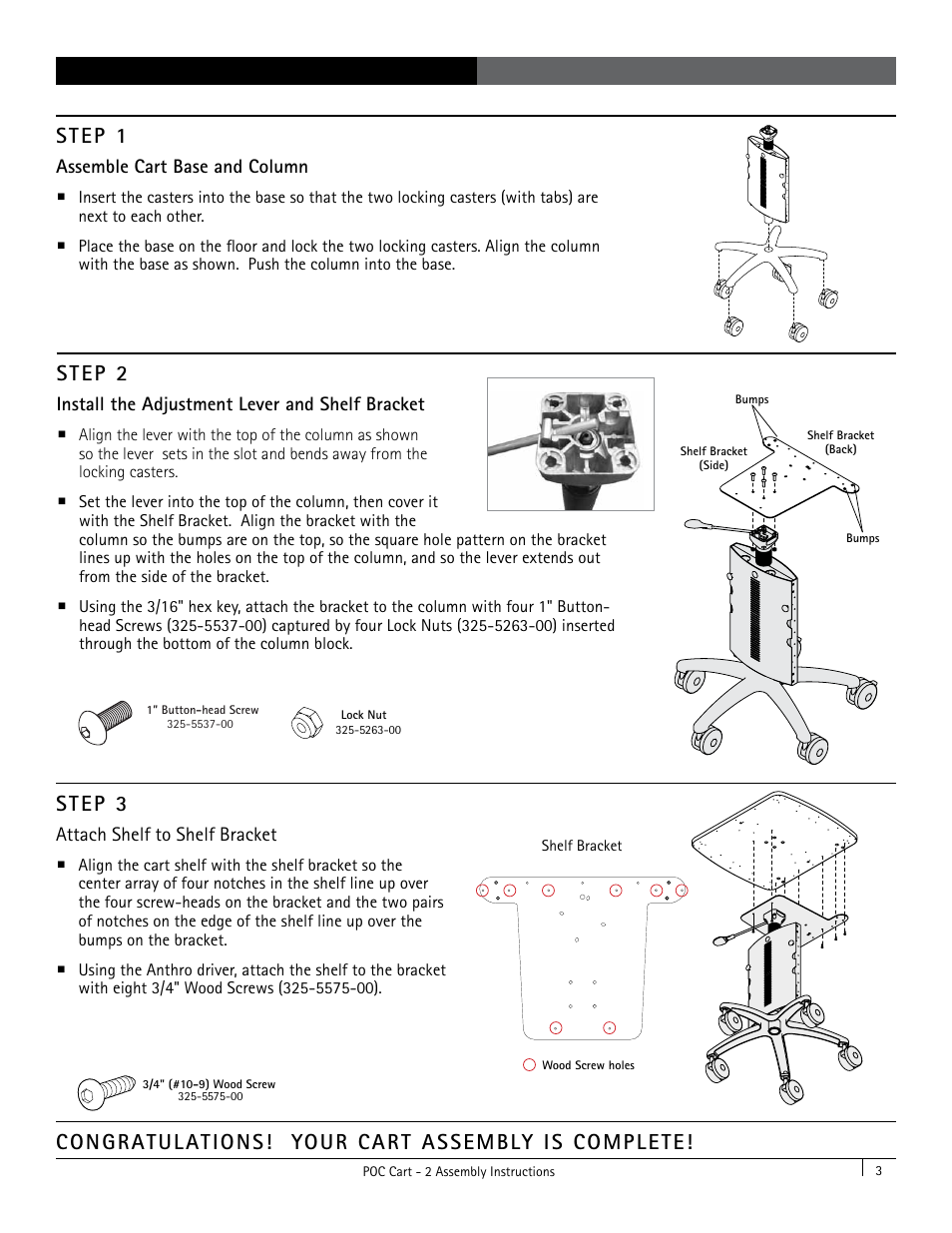 Step 1, Step 2, Step 3 | Anthro POC Cart 2 Assembly Instructions User Manual | Page 3 / 4