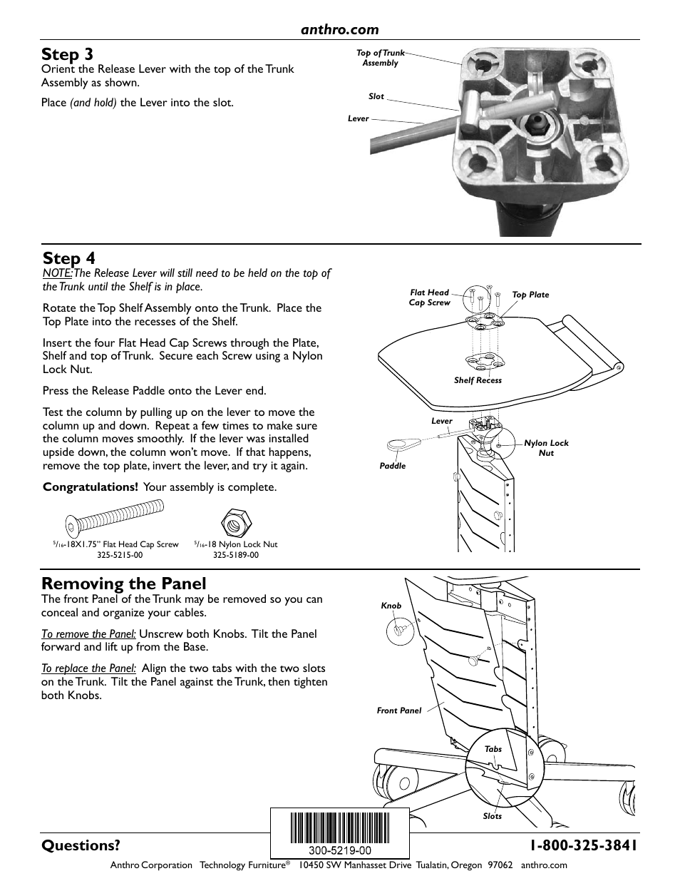 Step 3, Removing the panel, Step 4 | Anthro POC Cart Assembly Instructions User Manual | Page 2 / 2