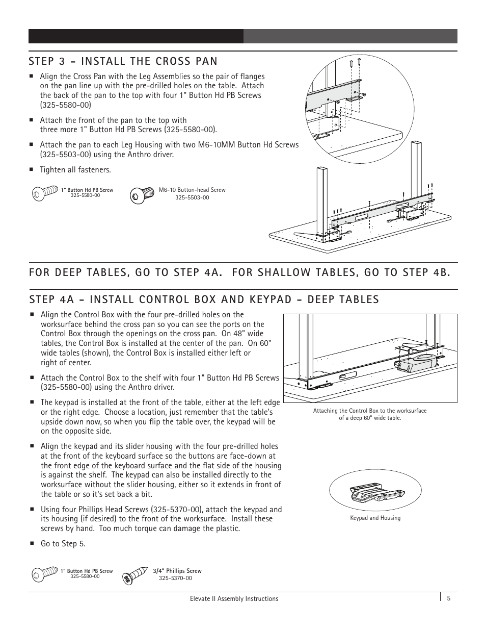Step 3 - install the cross pan | Anthro Elevate II Single Surface Assembly Instructions User Manual | Page 5 / 8