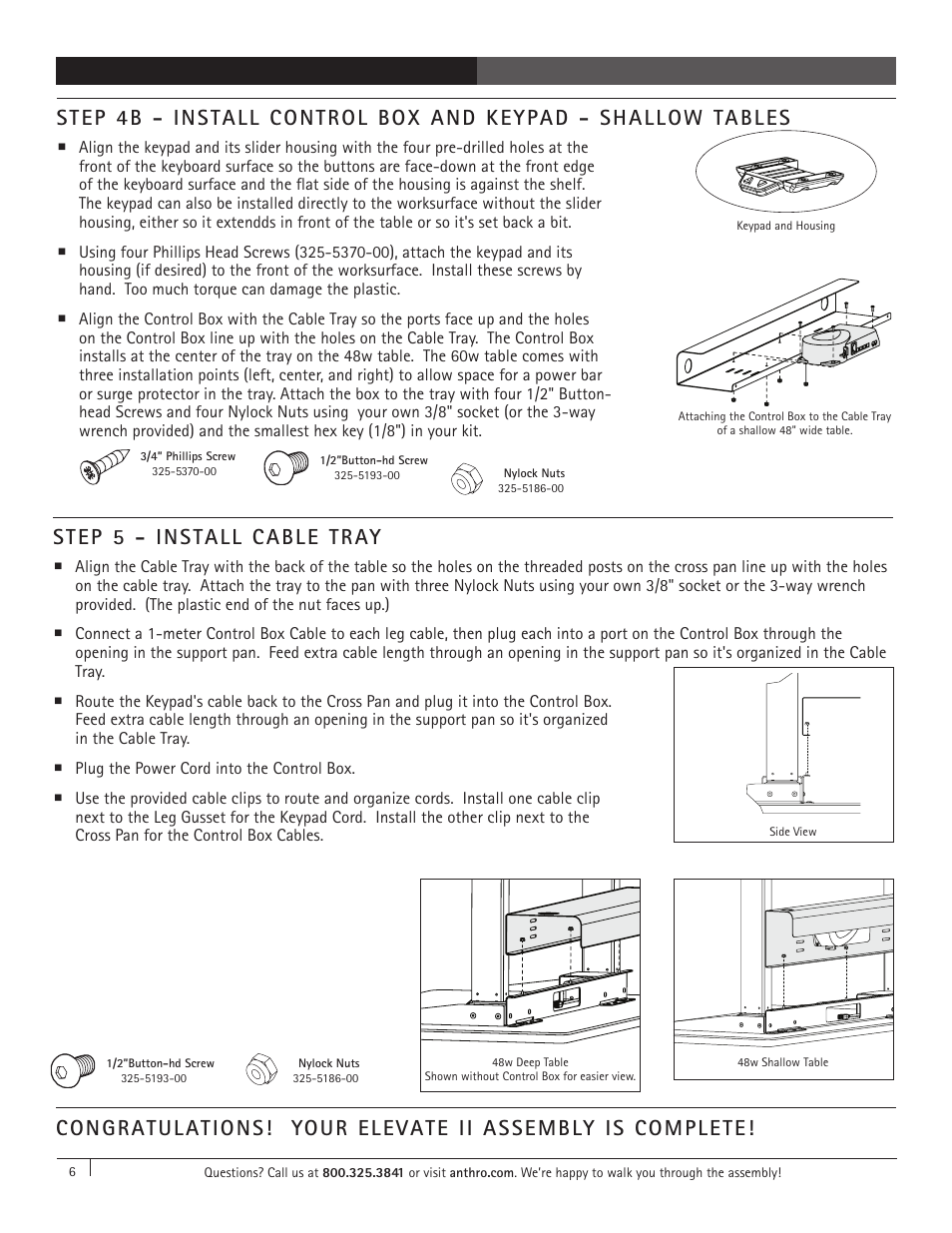 Step 5 - install cable tray | Anthro Elevate II Single Surface Assembly Instructions User Manual | Page 6 / 8
