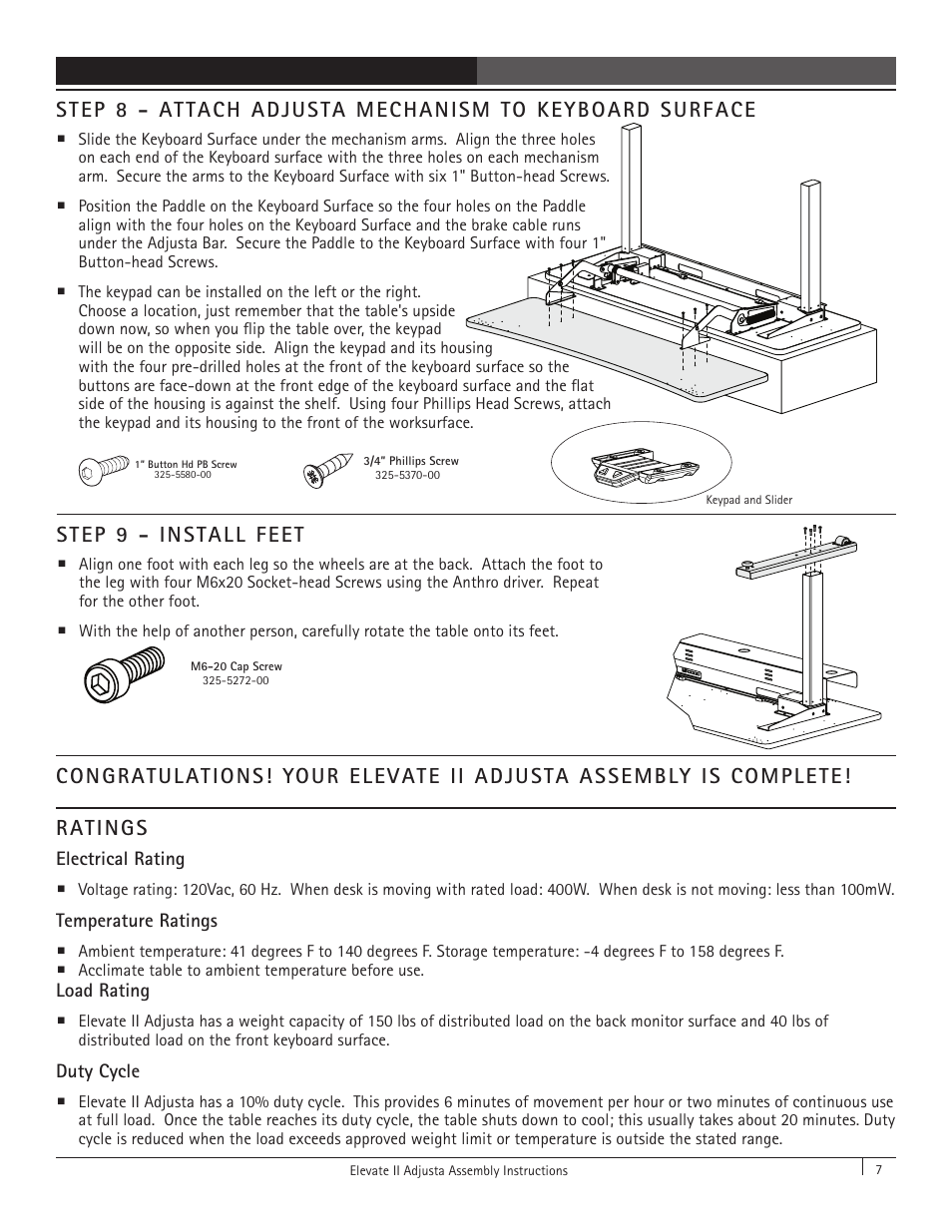 Step 9 - install feet | Anthro Elevate II Adjusta Assembly Instructions User Manual | Page 7 / 8