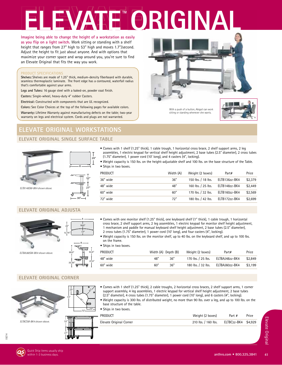 Anthro Elevate Original Corner Spec Guide User Manual | 8 pages