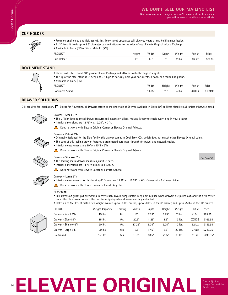 Elevate original, We don’t sell our mailing list | Anthro Elevate Original Corner Spec Guide User Manual | Page 4 / 8